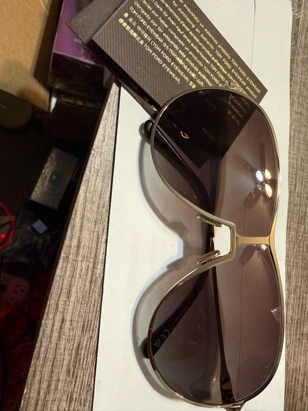 Unisex Tom Ford Gold Frame Sunglasses with Brown Lenses